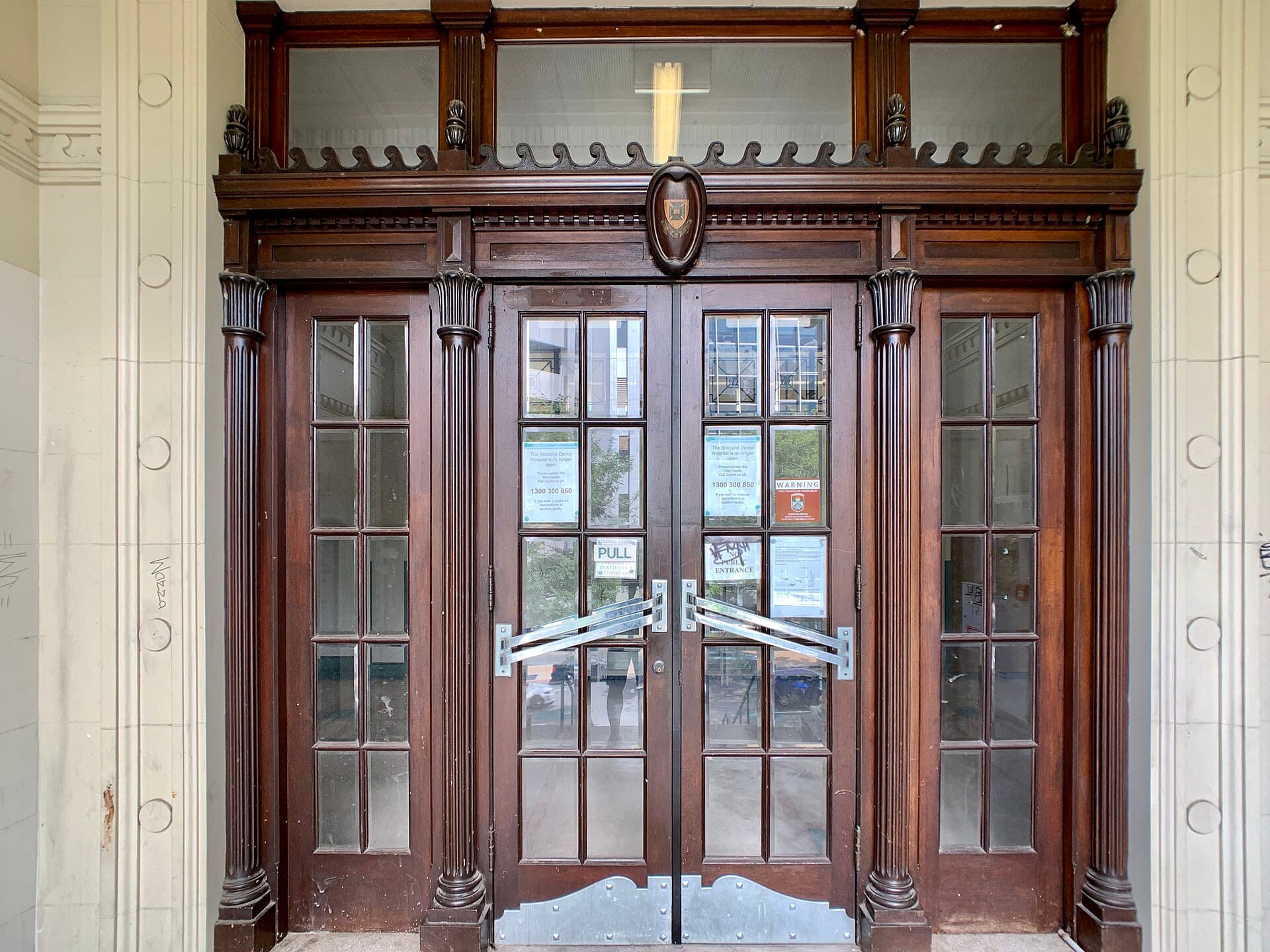 Art Deco entrance doors of the Brisbane Dental Hospital and College