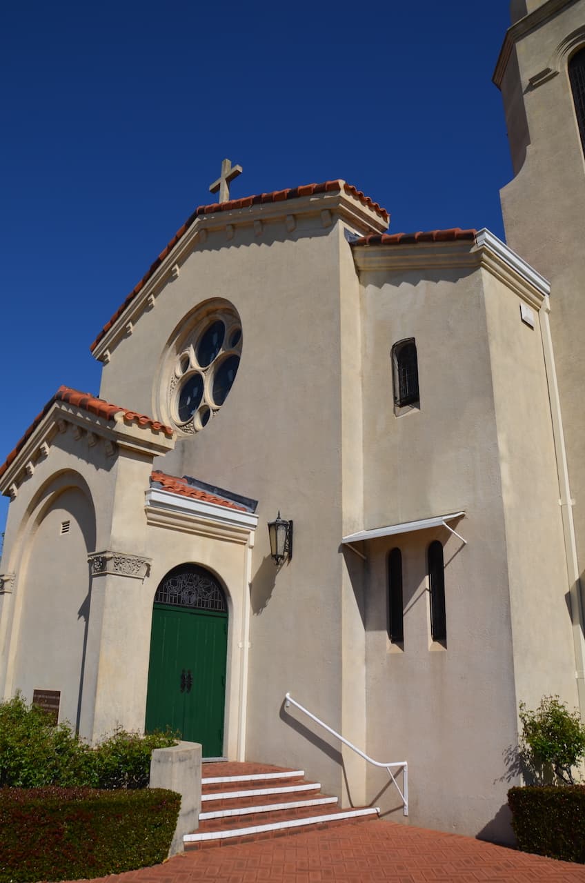 Painted timber doors at the entrance of St Columba's church